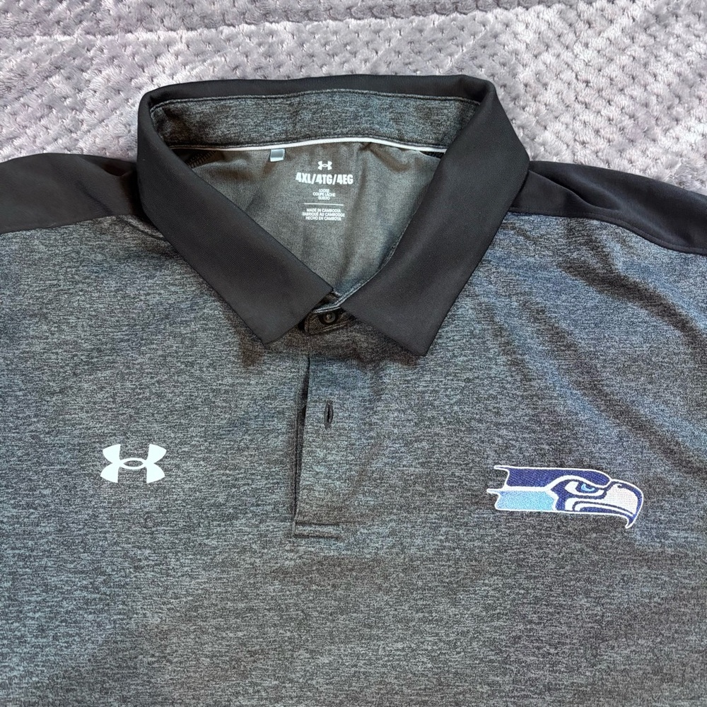 Under Armour Mens 4XL‎ Seahawks Golf Polo Shirt Heathered Gray Short Sleeve